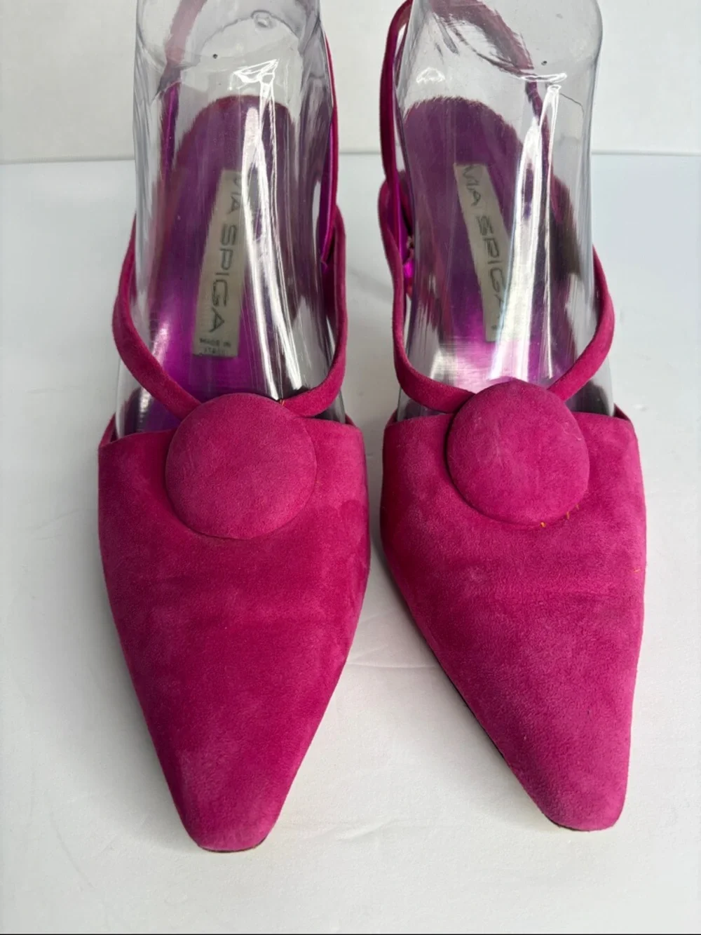 Via Spiga Women’s Fuchsia Suede Pointed-Toe Slingback Heels